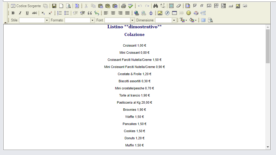 editor on line per listini, menu e carte vini